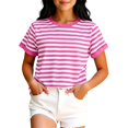 thumbnail image 1 of Tiijoy Girls Casual Striped T Shirt Round Neck Short Sleeve Tshirt, Sizes 2-13, 1 of 3