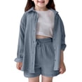 thumbnail image 1 of Tiijoy Girls Casual Summer Outfits Linen Solid Long Sleeve Button Down Shirt Shorts Set, 1 of 8