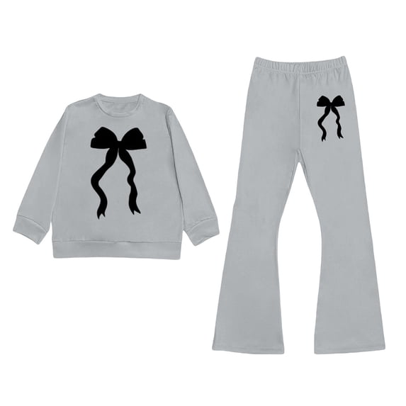 Tiijoy Girls Casual Sweatsuit Bow Pullover Sweatshirt Flared Pants 2Pcs Set, Sizes 3-10