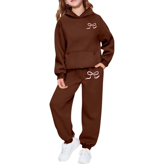 Tiijoy Girls Casual Sweatsuit Cute Bow Print Hoodie Sweatpants Set, Sizes 2-13