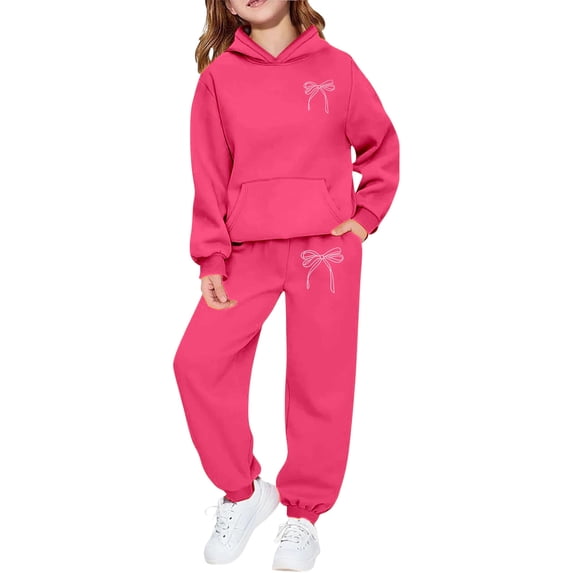 Tiijoy Girls Casual Sweatsuits Cute Bow Print Hoodie Sweatpants 2Pcs Outfits, Sizes 2-13