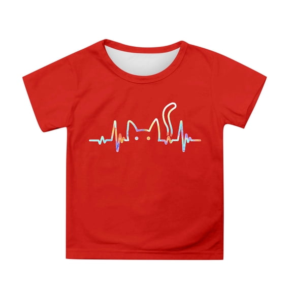 Tiijoy Girls Cat Graphic T-Shirt Short Sleeve Crew Neck Tee Shirt Cute Tops, Sizes 3-13