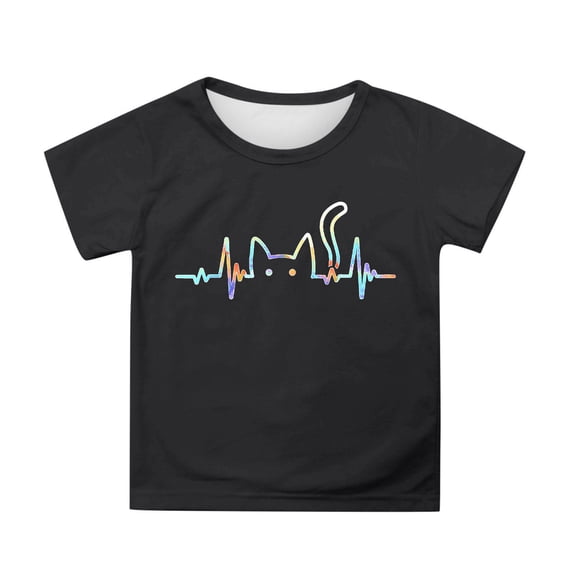 Tiijoy Girls Cat Graphic T-Shirt Short Sleeve Crew Neck Tee Shirt Cute Tops, Sizes 3-13