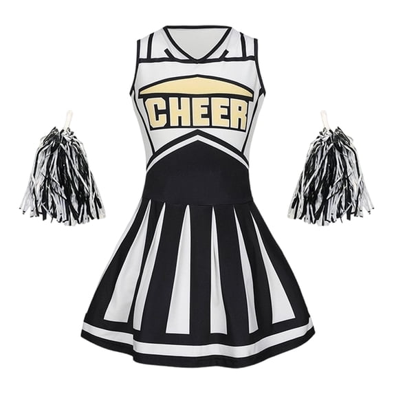 Tiijoy Girls Cheerleading Performance Outfits Cheerleader Dance Dress Pom Poms, Sizes 5-14