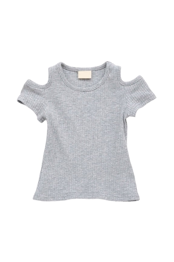 Girls Cold Shoulder Short Sleeve T-Shirt Casual Cotton Soft T Shirt Tee, Sizes 12M-5T