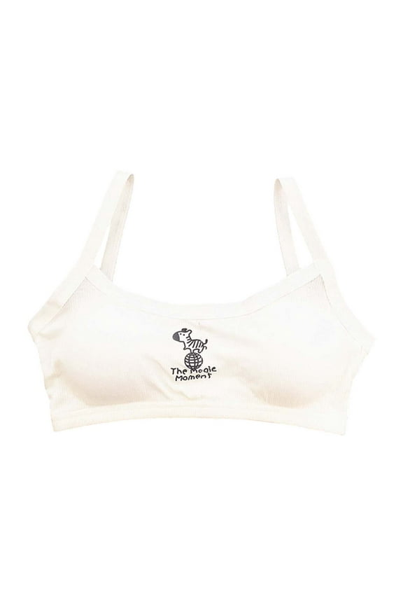 Girls Cotton Tagless Bralette Cartoon Print Ribbed Everyday Training Bra
