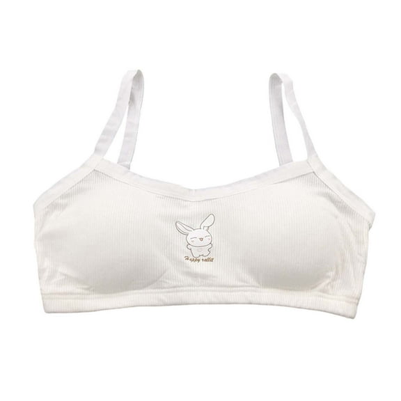 Tiijoy Girls Cotton Training Bra Cartoon Bunny Print Ribbed Everyday Bralette