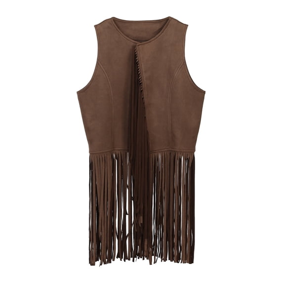 Tiijoy Girls Cowgirl Fringe Vest Unisex Party Sleeveless Cardigan Cowboy Vest, Sizes 3-12