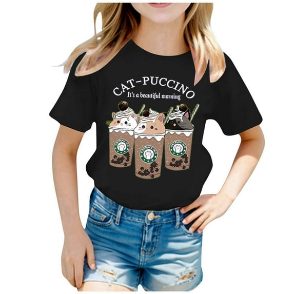 Tiijoy Girls Cute Cartoon Graphic Tee Casual Short Sleeve Crew Neck T Shirt, Sizes 2-14