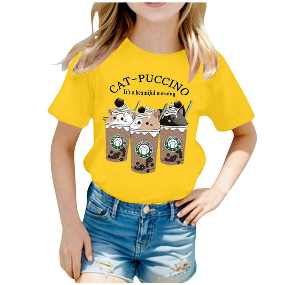 Tiijoy Girls Cute Cartoon Graphic Tee Casual Short Sleeve Crew Neck T Shirt, Sizes 2-14