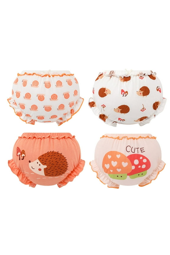 Girls Cute Cartoon Print Ruffled Panties Cotton Soft Underwear, 4 Pack, Sizes 2-3