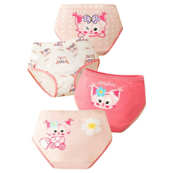 Tiijoy Girls Cute Cartoon Soft Briefs Tagless Stretch Underwear Panties, 4-Pack, Sizes 2-4