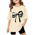 thumbnail image 1 of Tiijoy Girls Cute Casual T-Shirt Bow Graphic Tee Short Sleeve T Shirt, Beige, Sizes 3-14, 1 of 3