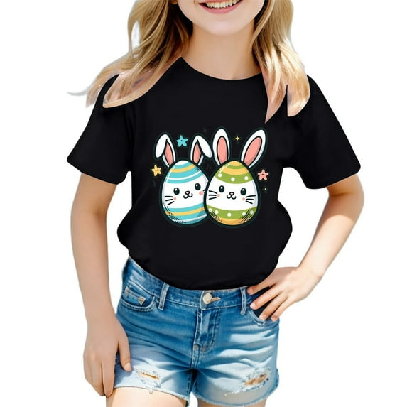 Tiijoy Girls Cute Easter Short Sleeve T Shirt Cotton Crewneck T-Shirt Tee Tops, Sizes 2-8