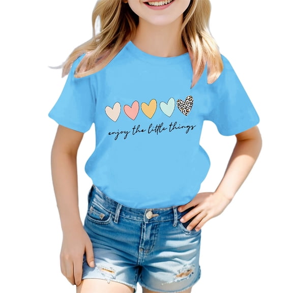 Tiijoy Girls Cute Graphic Tee Cartoon Cat Print Short Sleeve Crew Neck T-Shirt, Sizes 3-12
