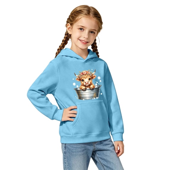 Tiijoy Girls Cute Highland Cow Hoodie Kids Casual Cozy Hooded Sweatshirt