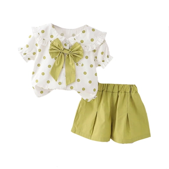 Tiijoy Girls Cute Polka Dots Ruffle Bow Puff Sleeve Blouse Shorts Outfits, Sizes 12M-5T