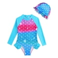 thumbnail image 1 of Tiijoy Girls Cute Ruffle Long Sleeve Rash Guard Swimsuit with Swim Cap, Sizes 3-4, 1 of 8