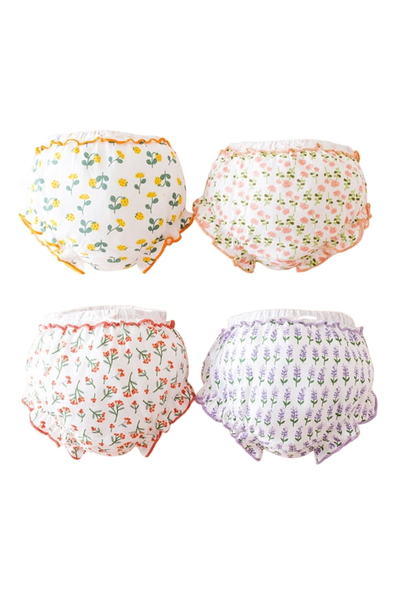 Girls Cute Ruffled Floral Panties Tagless Super Soft Underwear, 4-Pack, Sizes 3-4