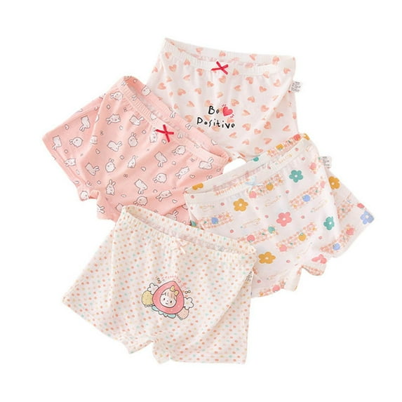Tiijoy Girls Cute Stretch Soft Boyshorts Cartoon Print Boxer Briefs Underwear, 4 Pack, Sizes 3-4