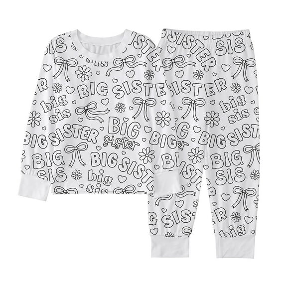 Tiijoy Girls DIY Coloring Pajamas 2-Piece Long Sleeve T-Shirt Pants Sleepwear, Sizes 5-6