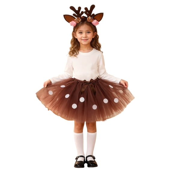 Tiijoy Girls Deer Tutu Skirt with Headband Holiday Party Dress Up Clothes Set