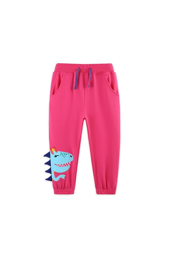 Girls Dinosaur Embroidery Patch Joggers Kids Casual Active Sweatpants, Sizes 2-3