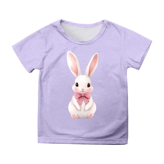 Tiijoy Girls Easter Cute Bunny Graphic Tee Short Sleeve Crew Neck T Shirt, Sizes 3-13