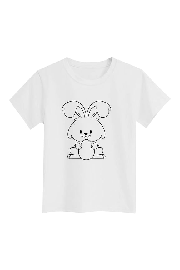 Girls Easter DIY Coloring Shirt Cute Bunny Short Sleeve T-Shirt, Sizes 3-13