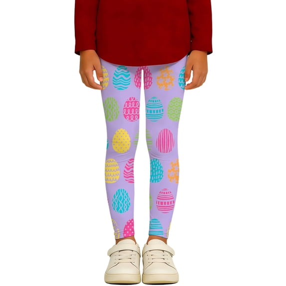 Tiijoy Girls Easter Leggings Eggs Print Stretchy Casual Tights for Kids, Sizes 3-14