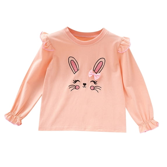Tiijoy Girls Easter Ruffled Long Sleeve T-Shirt Bunny Graphic Crewneck T Shirt, Sizes 2-8