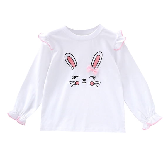 Tiijoy Girls Easter Ruffled Long Sleeve T-Shirt Bunny Graphic Crewneck T Shirt, Sizes 2-8