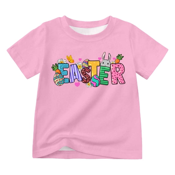 Tiijoy Girls Easter Shirt Letter Print Short Sleeve Crew Neck T-Shirt Tee Top, Sizes 2-12