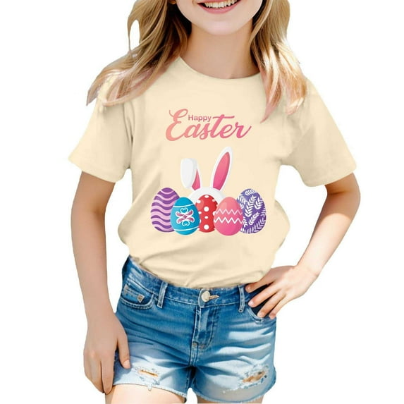 Tiijoy Girls Easter T Shirt Kids Cute Graphic Tee Cotton Short Sleeve T-Shirt, Sizes 3-13