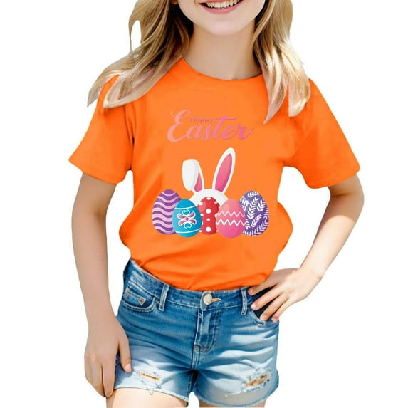 Tiijoy Girls Easter T Shirt Kids Cute Graphic Tee Cotton Short Sleeve T-Shirt, Sizes 3-13