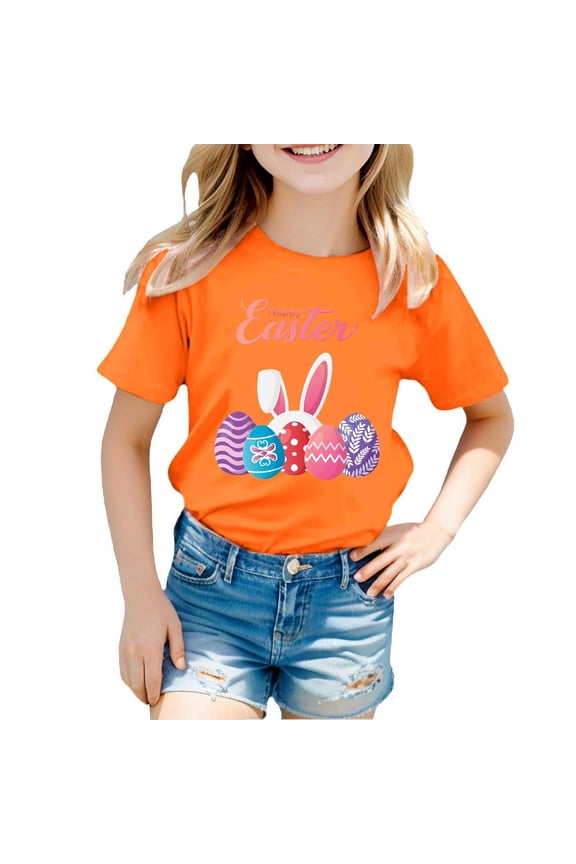 Girls Easter T Shirt Kids Cute Graphic Tee Cotton Short Sleeve T-Shirt, Sizes 3-13