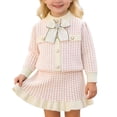 thumbnail image 1 of Tiijoy Girls Elegant Bow Knit Cardigan Jacket Skirt Outfits Spring Clothes Set, Sizes 5-6, 1 of 8
