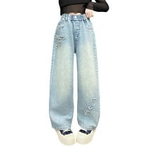 Tiijoy Girls Fashion Wide Leg Jeans Female Stretch Elastic Waist Denim Pants, Sizes 5-6
