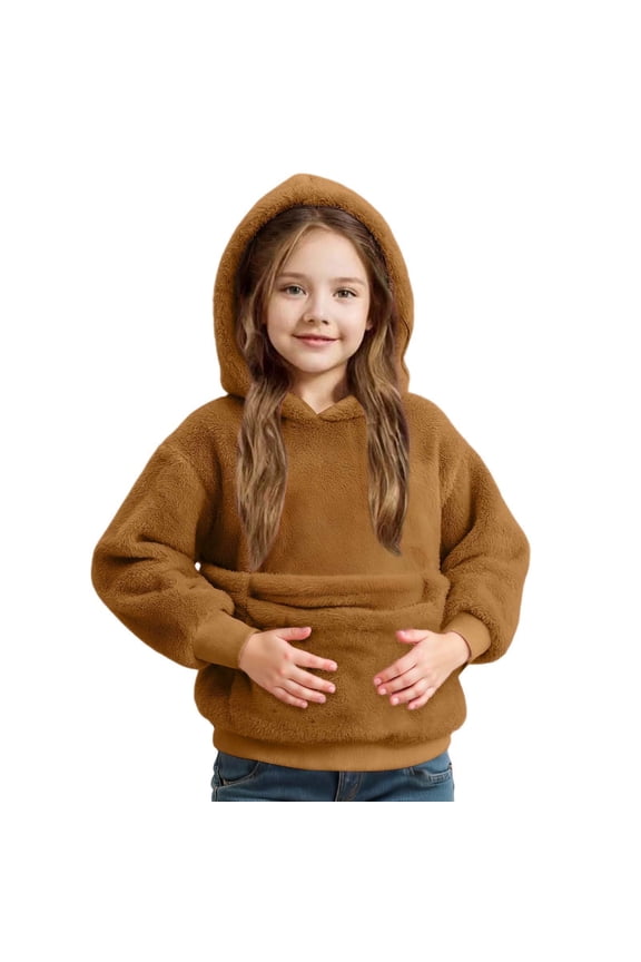 Girls Fuzzy Hoodie with Pocket Front Carry Pouch for Puppy Cat, Sizes 11-12