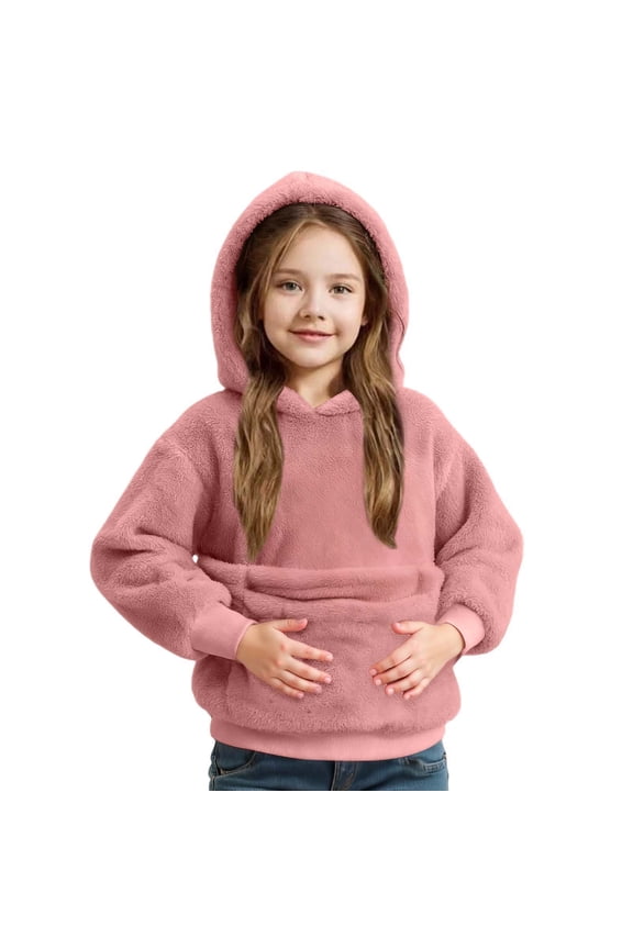 Girls Fuzzy Hoodie with Pocket Front Carry Pouch for Puppy Cat, Sizes 9-10