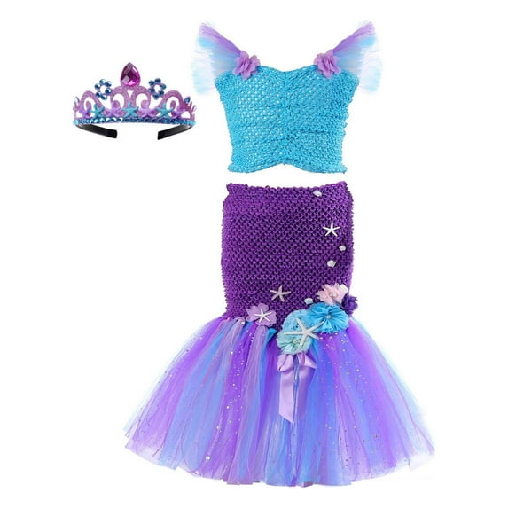 Tiijoy Girls Girls Mermaid Skirt Outfits Birthday Halloween Party Dress Up Clothes Set, Sizes 2-3