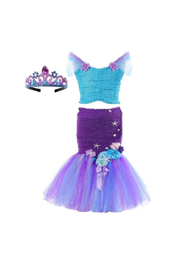 Girls Girls Mermaid Skirt Outfits Birthday Halloween Party Dress Up Clothes Set, Sizes 3-4