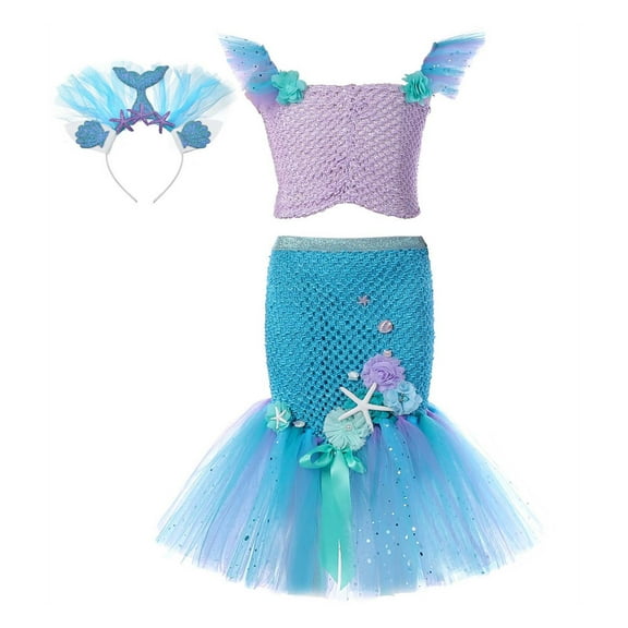 Tiijoy Girls Girls Mermaid Skirt Outfits Birthday Halloween Party Dress Up Clothes Set, Sizes 3-4