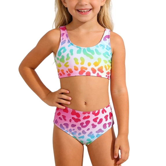 Tiijoy Girls Gradient Leopard Print Bikini Set Swimsuit Bathing Suit, 2-Piece, Sizes 7-12