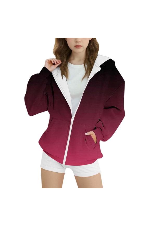 Girls Gradient Zip Up Hoodie Spring Fall Casual Hooded Sweatshirt Jacket, Sizes 4-15