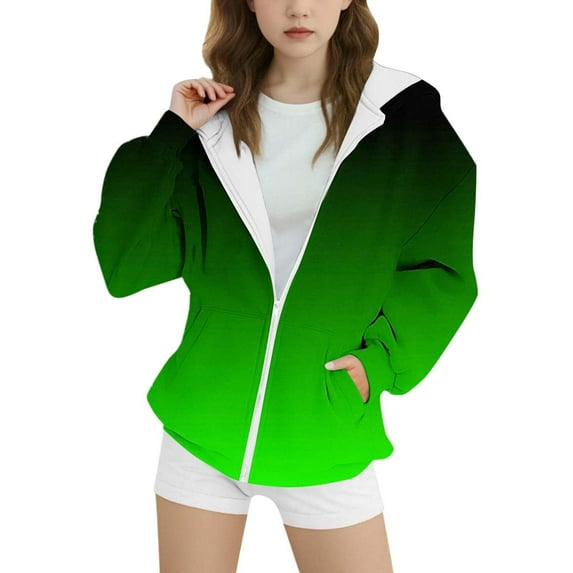 Tiijoy Girls Gradient Zip Up Hoodie Spring Fall Casual Hooded Sweatshirt Jacket, Sizes 4-15