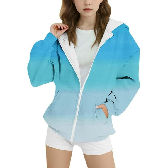 Tiijoy Girls Gradient Zip Up Hoodie Spring Fall Casual Hooded Sweatshirt Jacket, Sizes 4-15