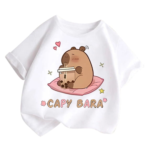 Tiijoy Girls Graphic Tee Cute Cartoon Print Short Sleeve Crewneck T-Shirt, Sizes 2-4