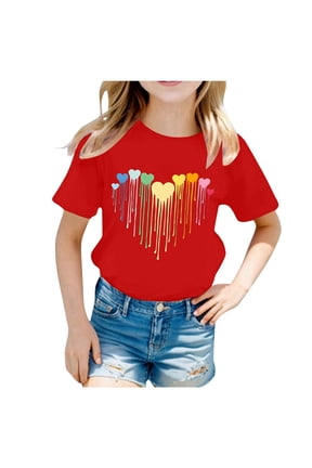 Girls Graphic Tee Short Sleeve Crew Neck T Shirt Summer Casual Tshirt, Sizes 2-14