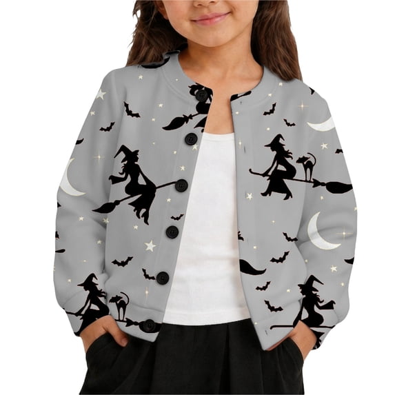 Tiijoy Girls Halloween Cardigan Button Front Long Sleeve Sweater Coat, Grey, Sizes 1-8